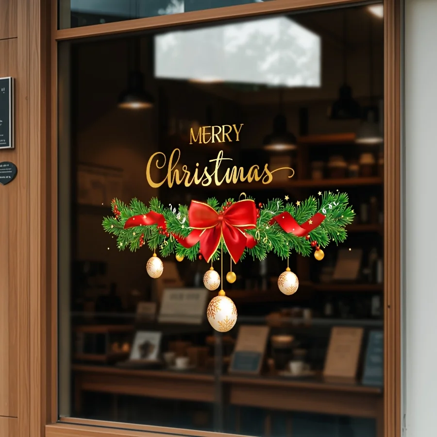 1 Christmas Decorative Window Sticker, Bow Tie Waistline Glass Sticker, Suitable for Holiday Party Atmosphere Scene Decoration, Window Flower Door Sticker, Best Choice for Christmas
