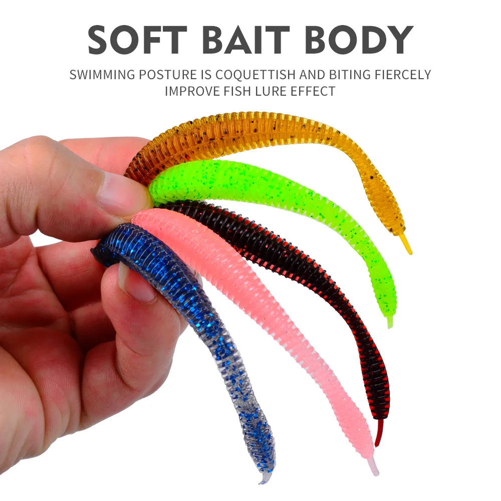 STBT 10PC Soft Bait Angelköder mit Spiralschwanz-Gewindedesign für Barschangeln Schwimmender Wurmköder Simulationsköder