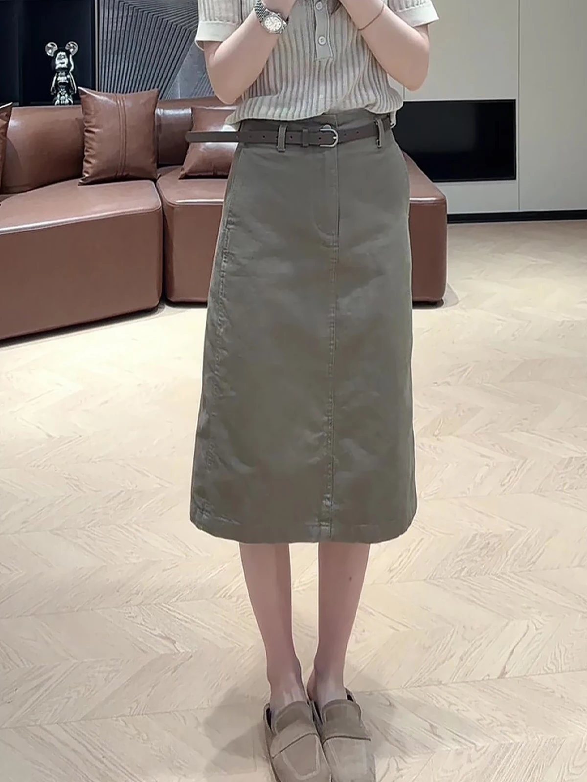 Korean Style Khaki Simple High Waist Slimming Casual A-Line Straight Skirt Women's Summer 2026 New Fashion Skirt