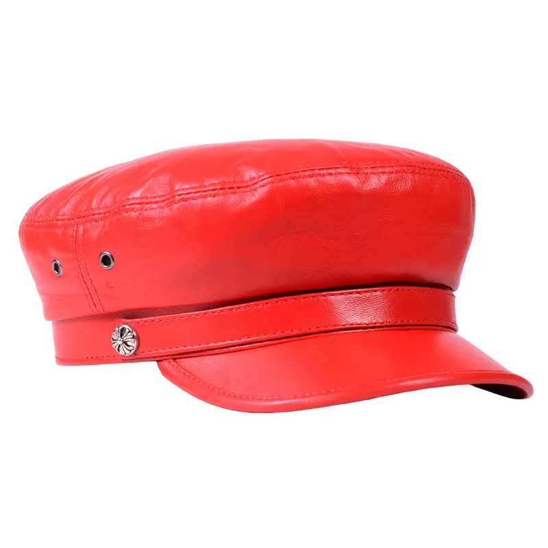 New Women\'s Ladies Genuine Leather Colorful Military Beret Service Cap Newsboy jazz/flat Caps/Hats