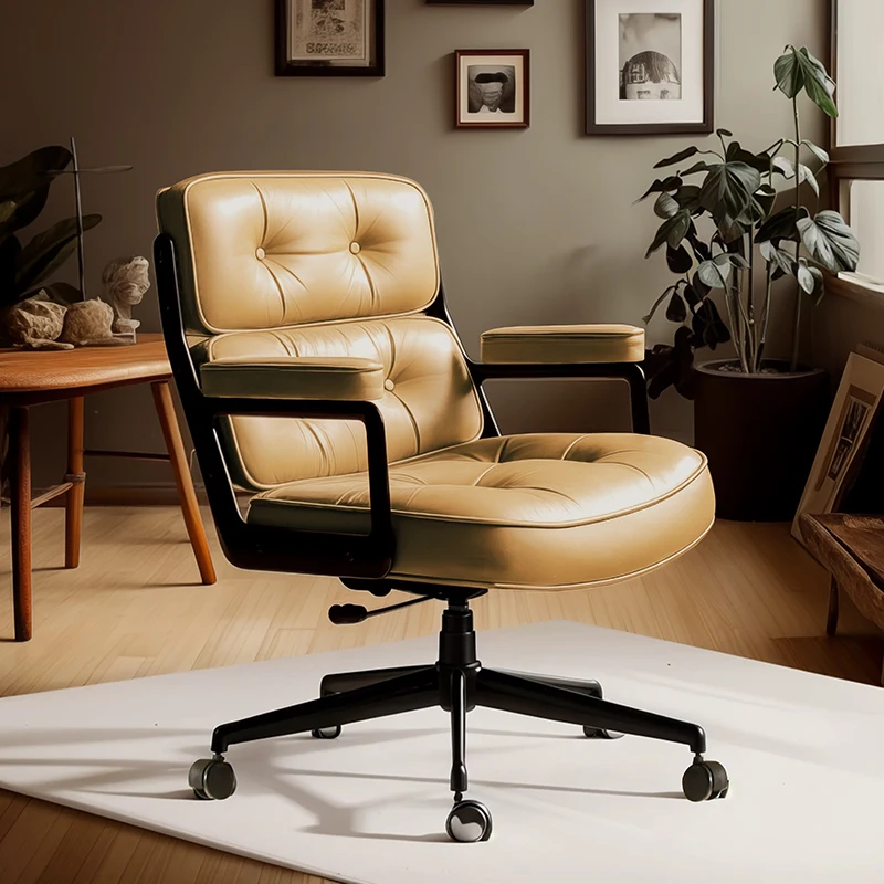 

Comfortable Computer Chair Ergonomic Home Office Desk Chair with Backrest Vintage Leather Executive Swivel Chair