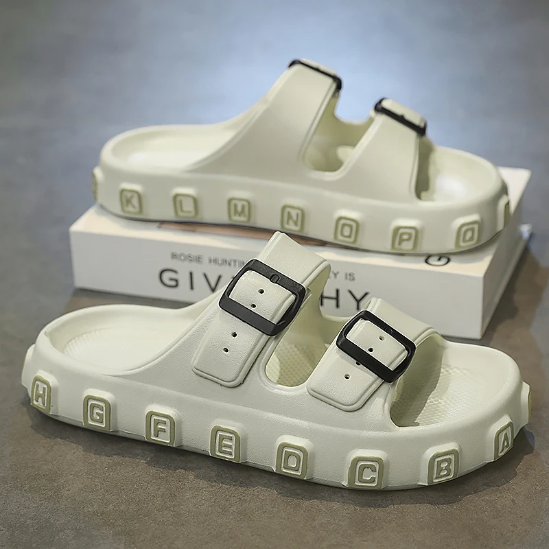 Men's Two Button One Word Slippers Outdoor Casual Sandals