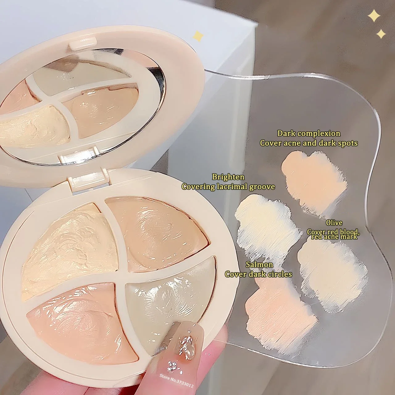 Paleta de corretivo de 4 cores, cobertura de longa duração, olheiras, acne, poros, creme, sombreamento, iluminador, hidratação, maquiagem facial, quadrinhos