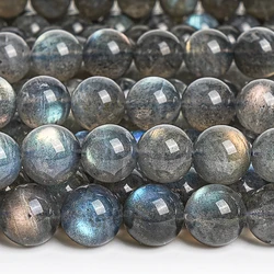 9/10MM Natural Labradorite Round Smooth Loose Gemstone Beads Dark Gray Beaded Bracelets For Jewelry Making Bracelet Necklace DIY