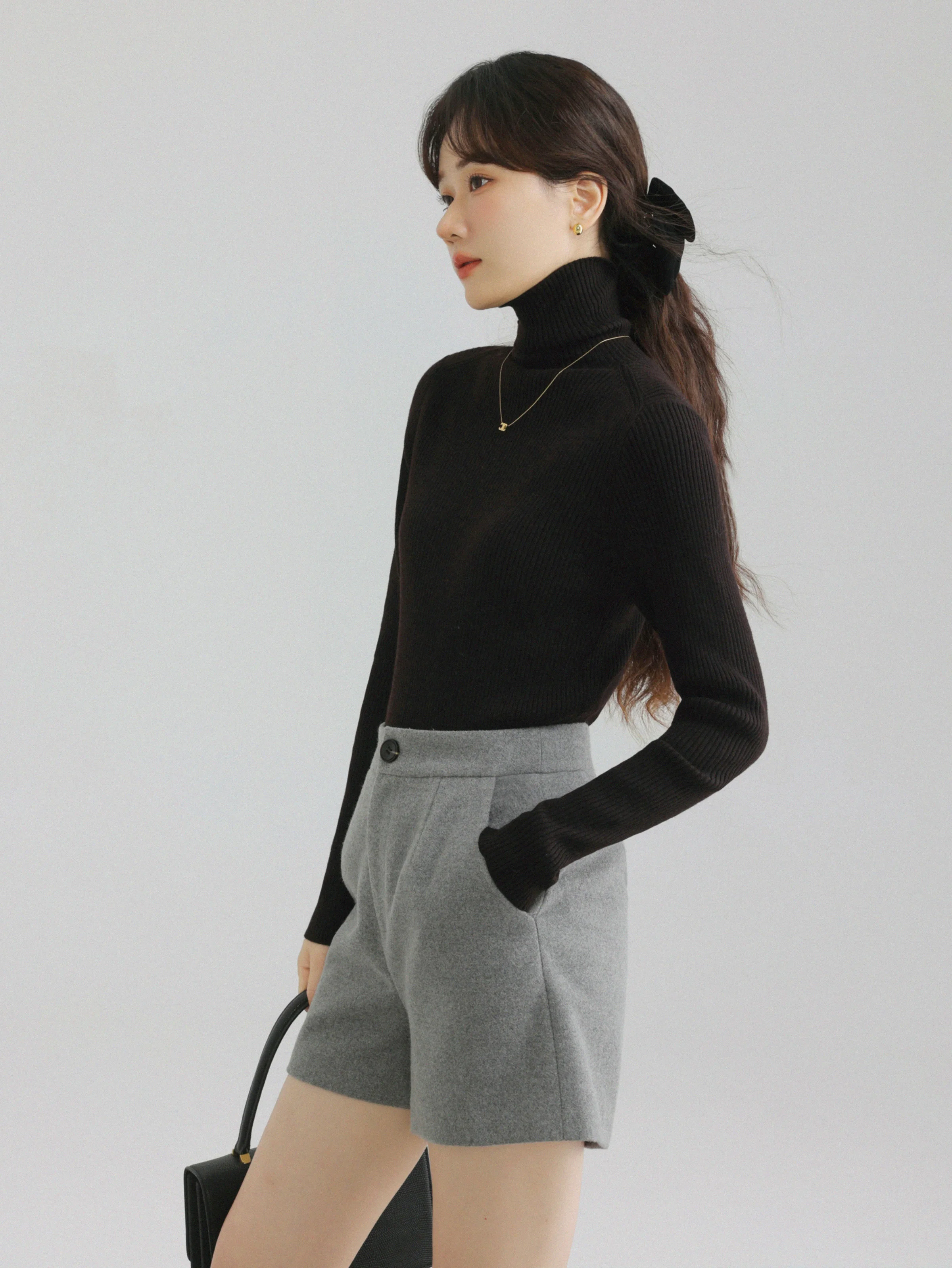 Women Elegant High Waist Wool-like Shorts Lady A-Line Wide Leg Slim Fit Pants for Autumn Winter Petite Casual Office Wear Outfit