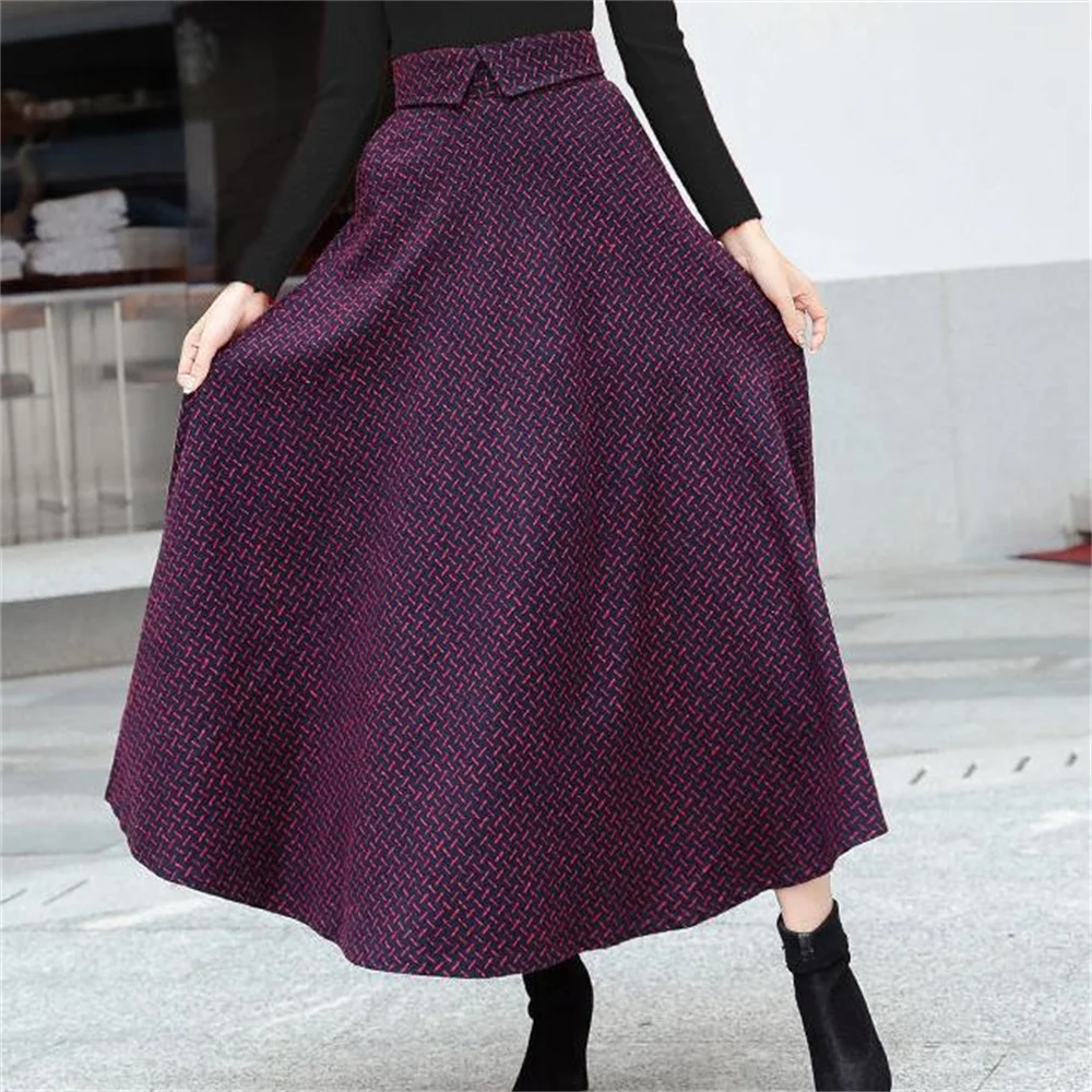 

high waist woolen skirt women long elastic waist large swing skirt thickened A-line winter skirt drape umbrella skirt