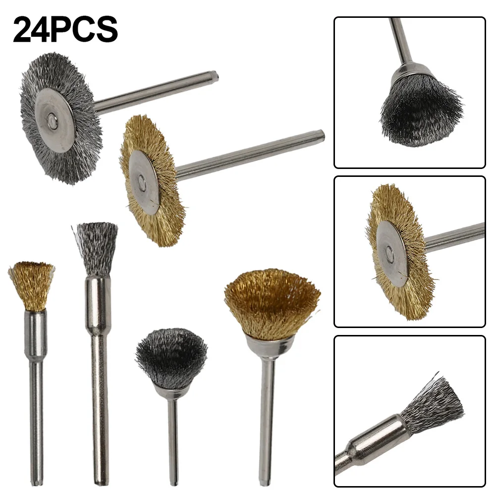 High Quality Practical Brand New Brass Brush Wire Brush 24PCS Die Grinder Metalworking Polishing Removal Brush