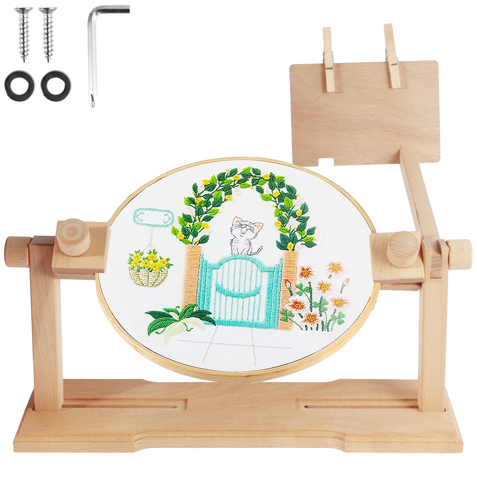 

Embroidery Hoop Frame Holder 360° Rotation Cross Stitch Lap Stand Hands-Free Embroidery Frame Stand DIY Handwork Sewing Supplies