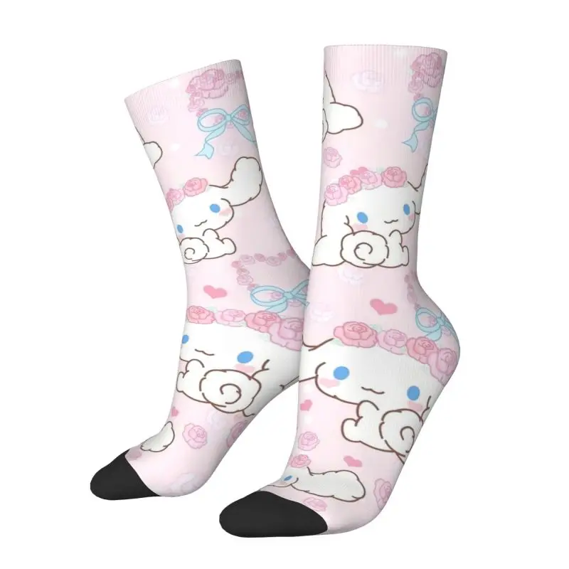 Custom Cool Printing Cinnamoroll Sanrio Cartoon Socks for Women Men Stretch Summer Autumn Winter Xina Cinnamon Dog Crew Socks