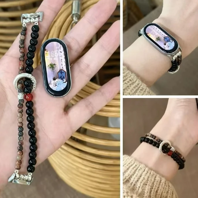 

Double Row Elastic Watchband for Mi 9 NFC Chinese Style Lucky Bead Bracelet for Xiaomi Mi Band 9 8 Replacement Strap Accessories