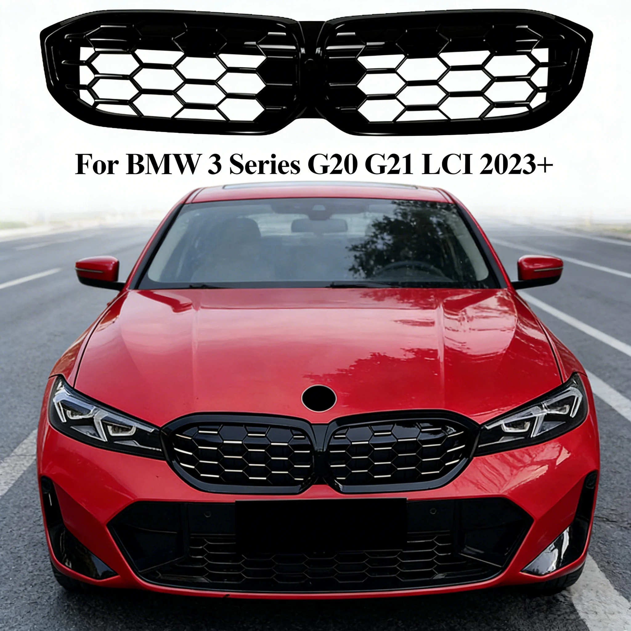 

Car Front Bumper Racing Grille For BMW 3 Series G20 G21 G28 LCI 2023+ 330i 320d M340i Diamond Style Car Front Grill Replacement