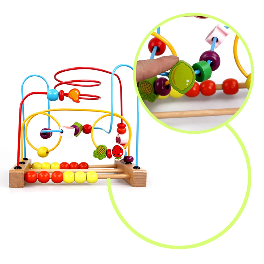 Legno Around Beads Labirinto Apprendimento cognitivo Frutta dei cartoni animati Conteggio Gioco educativo per bambini Abaco colorato sensoriale
