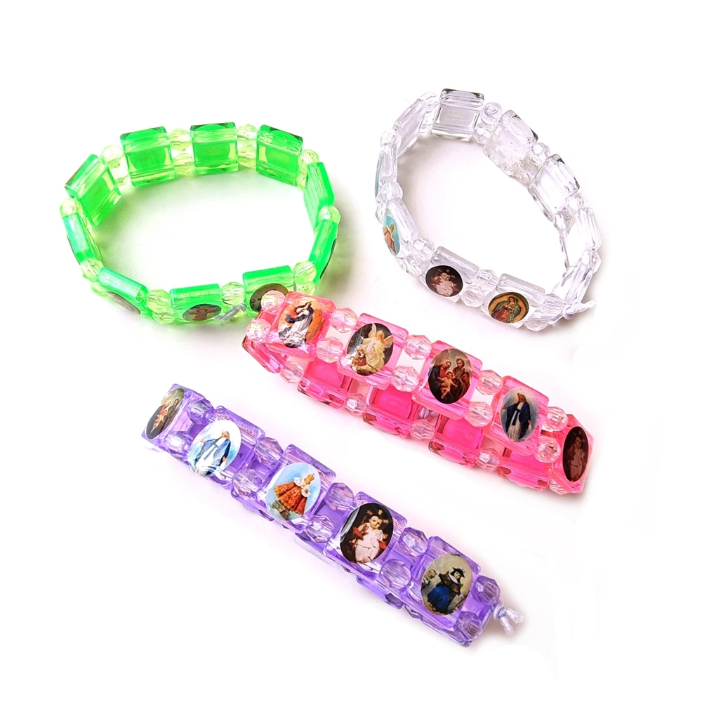 QIGO البلاستيك أيقونة سوار مرن للرجال النساء ألوان متعددة المجوهرات الدينية 4pcs/lot #6