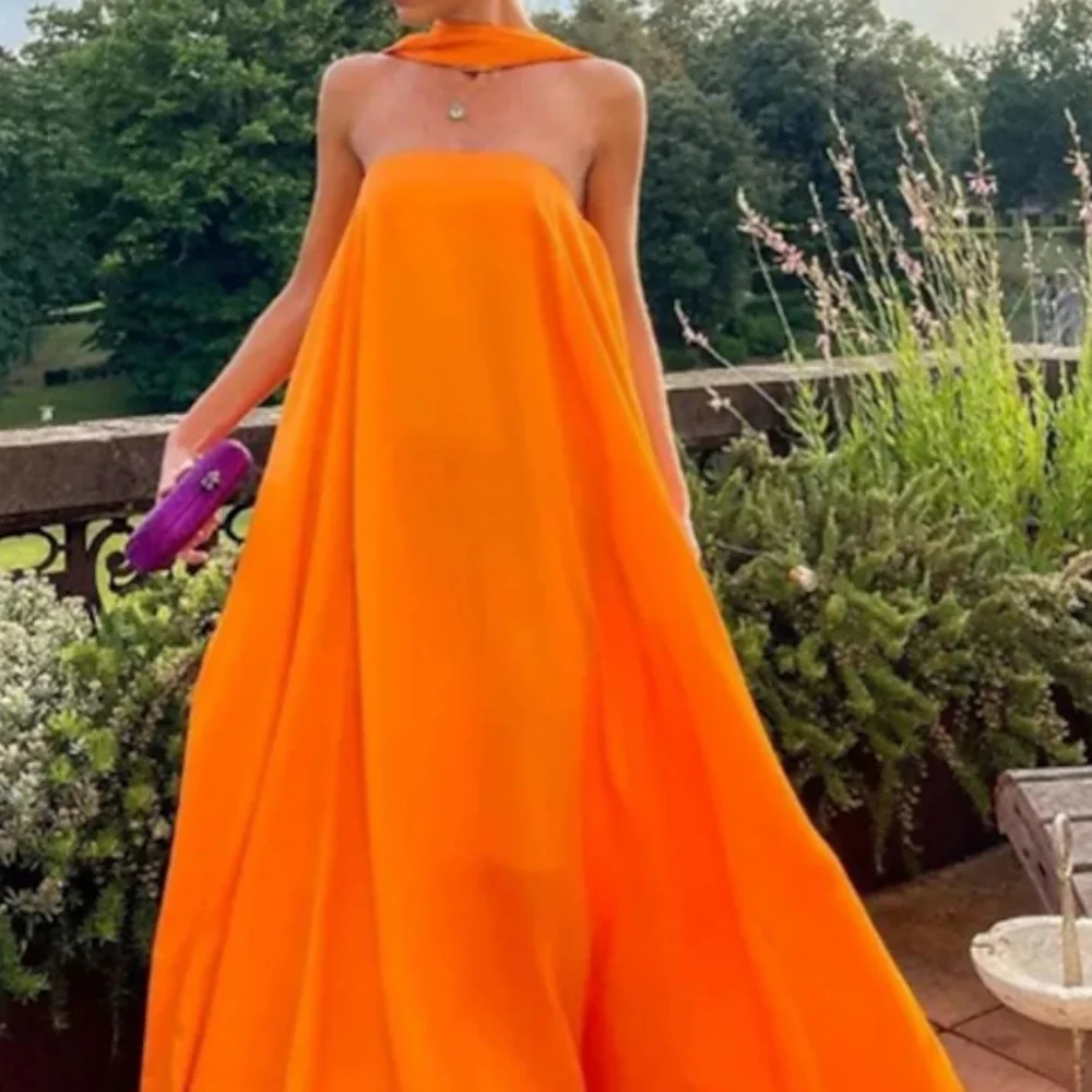 

Boho Prom Dress For Women Casual Strapless Beach Evening Gowns Floor Length Backless Simple Party Dresses