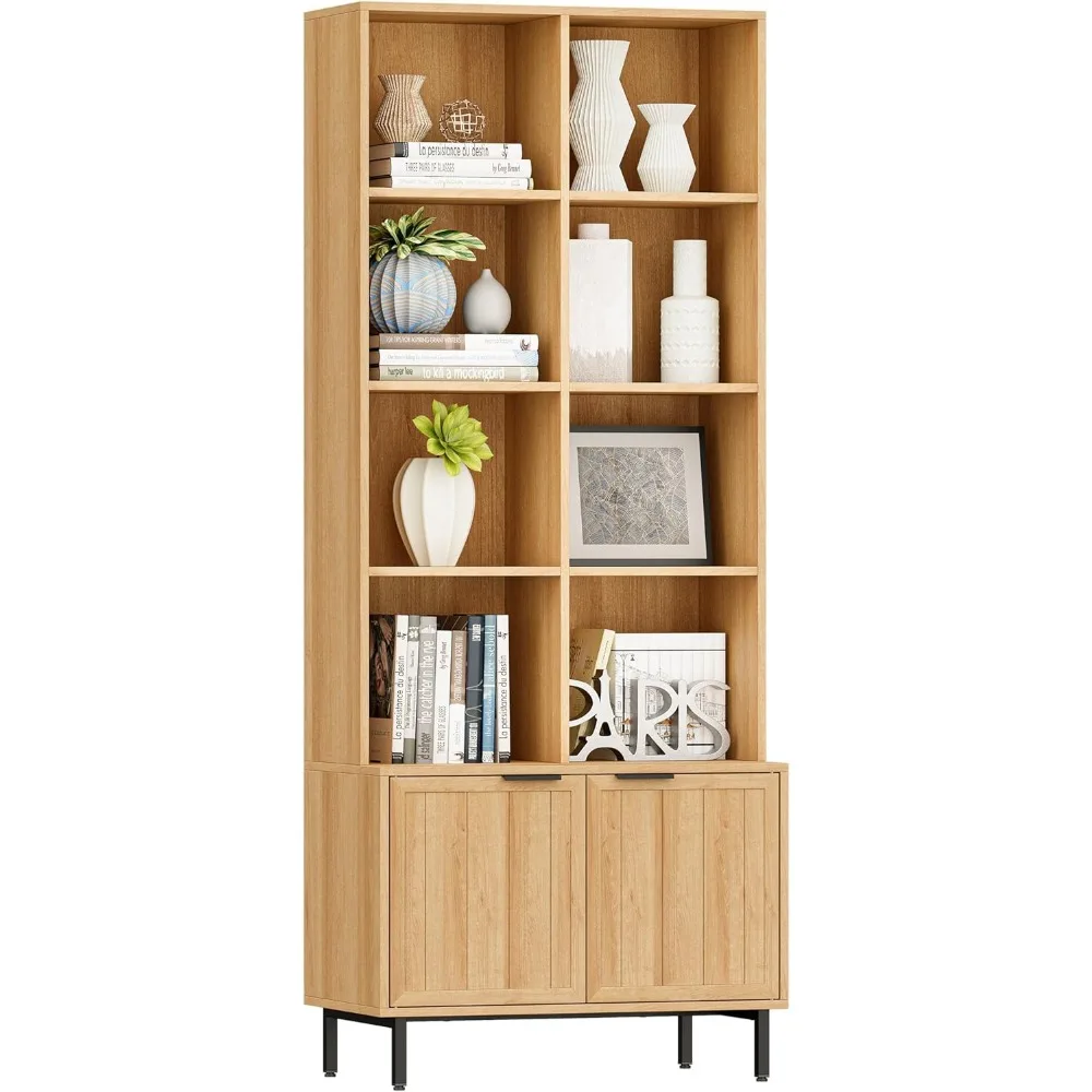 Большой книжный шкаф в стиле фермерского дома 71, с 4 регулируемыми полками и дверцами для гостиной