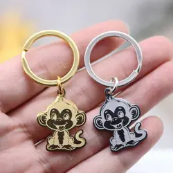 Lovely Smile Baby Monkey Charms Animal Keyrings diy Kids Gifts Stainless Steel Keychain for Women Men Jewelry Decor Accessories