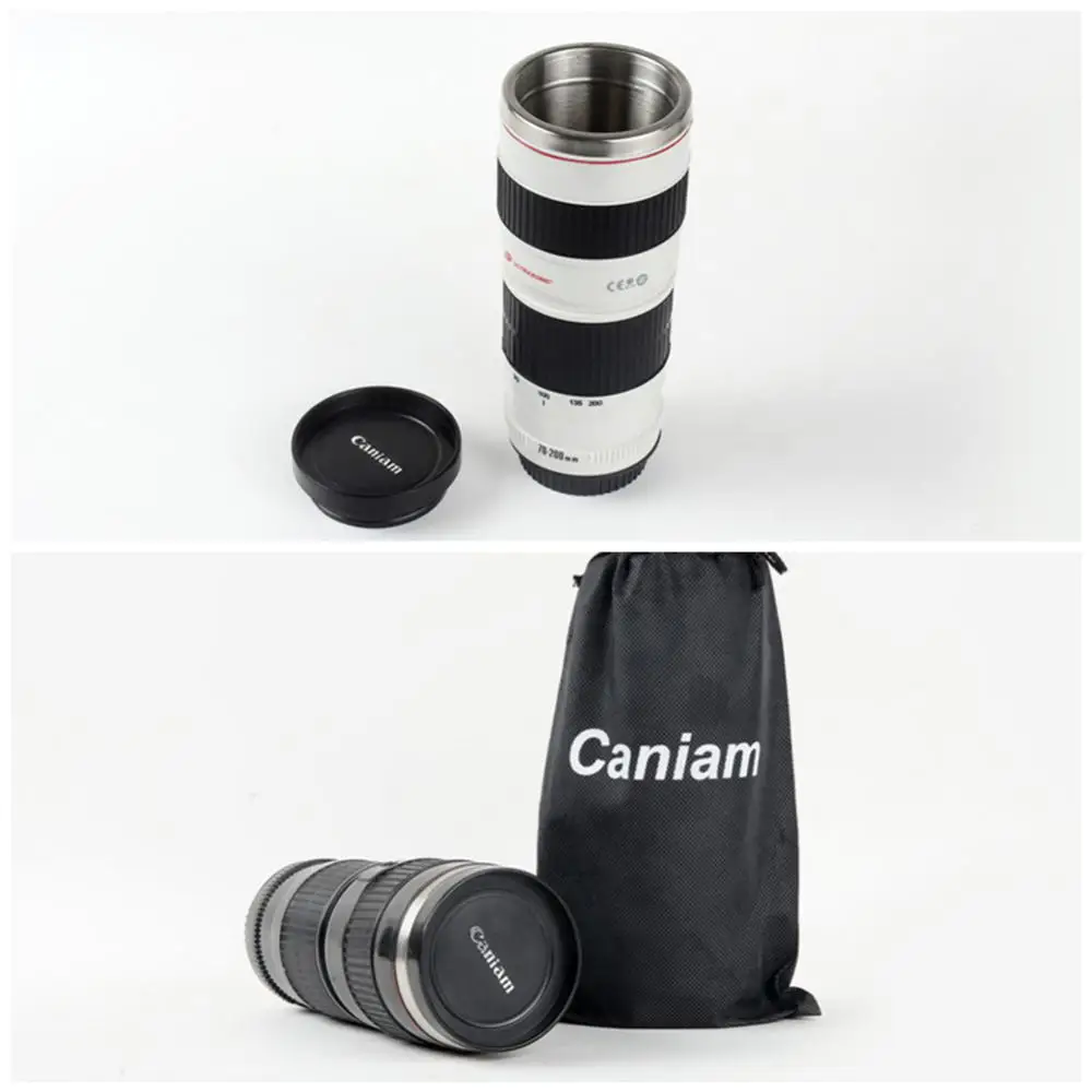 440ml Creative Camera Lens Mug Stainless Steel Tea Coffee Cup With Lid Travel Vacuum Flasks Double-layer Mug Office Water Cup