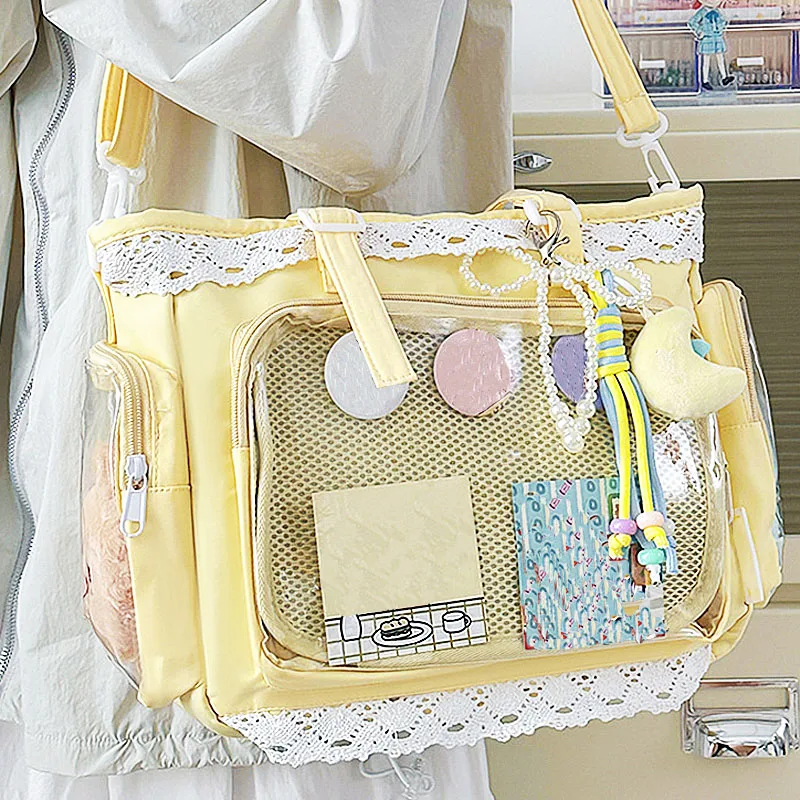 

Y2K Itabag New Japanese CuteTransparent Ribbon Fresh Sweet Girl Shoulder Bag Lightweight Daily Commuter Large Capacity Handbag