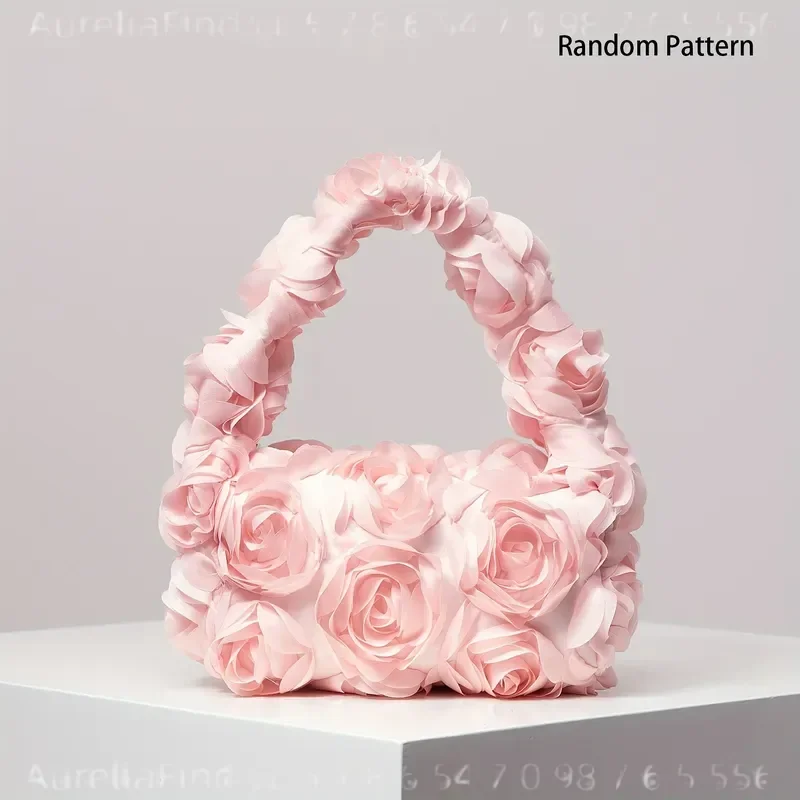 Handle Elegant Rose Pattern Evening Clutch Chic Polyester Bag Zip Closure for Weddings Parties Sweet Romantic