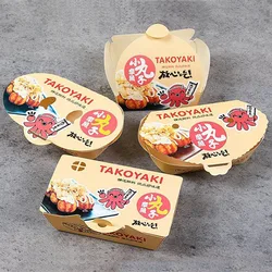 100pcs Octopus Ball Packaging Box Japanese Street Food Takoyaki Disposable Takeaway Snack Packing Paper Container