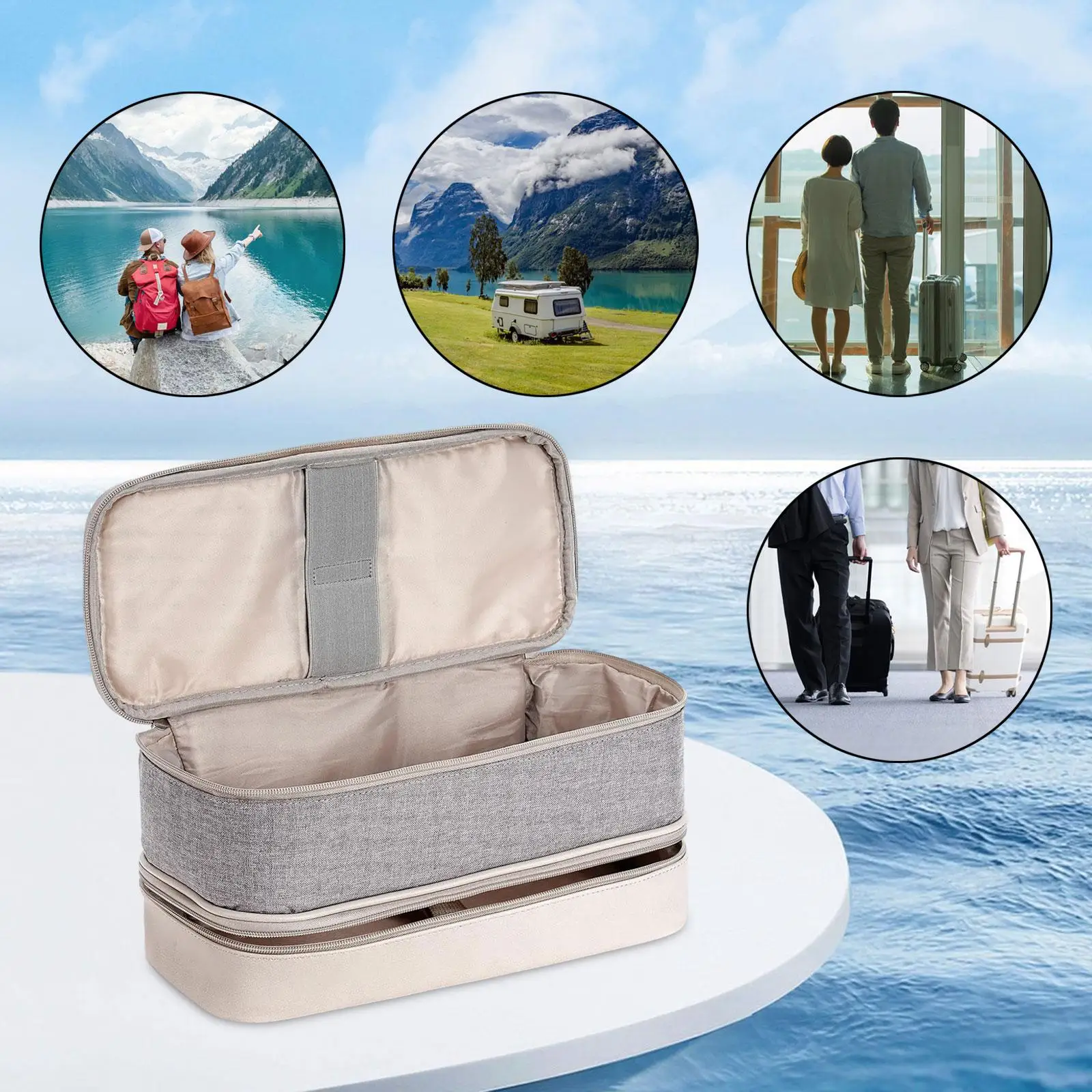 حقيبة تخزين مجفف الشعر، مقاومة للماء، حقيبة حمل متعددة الوظائف بطبقة مزدوجة