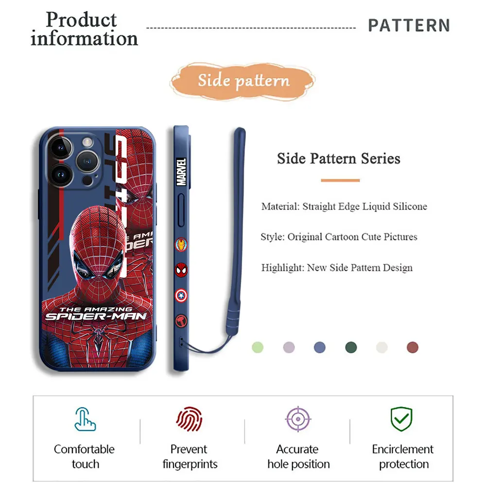 Silicone Phone Case for Redmi 10C K40 Pro 10A 9 9C 9A 9I 9T 10 12 4G Marvel Spiderman Hero Shell Square Liquid Cover