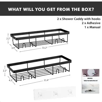 מדף אחסון מדף קיר פנימי לאמבטיה דביק עצמית, שחור 10 best sales ארגז אמבטיה - №8