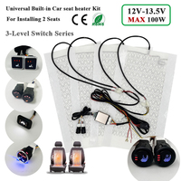 Universal Built-in Car Seat Heater Kit Fit 2 Seats 12V 100W Carbon Fiber Heating Pads with 3 Levels Control Switch System