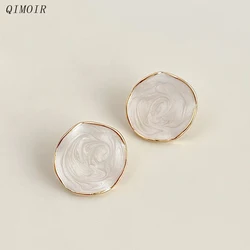 Round Metal Cream Enamel Post Earrings For Women Fashion Jewelry Classic New Styles Trendy Daily Accessories Fancy Gifts C1773