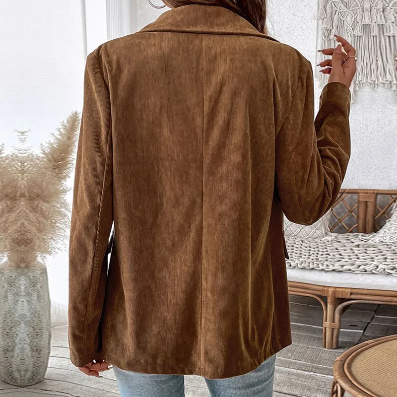 Loose Fit Patchwork Coat Mid Length Japanese Korean Casual with Long Sleeve Button Detail Three Button Closure Women Suit