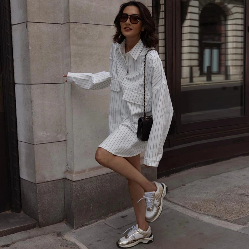 

Versatile Striped Shirt Women's Long Sleeve Loose Casual Pocket Shirt Spring Autumn New Style Boyfriend Style Top Coat