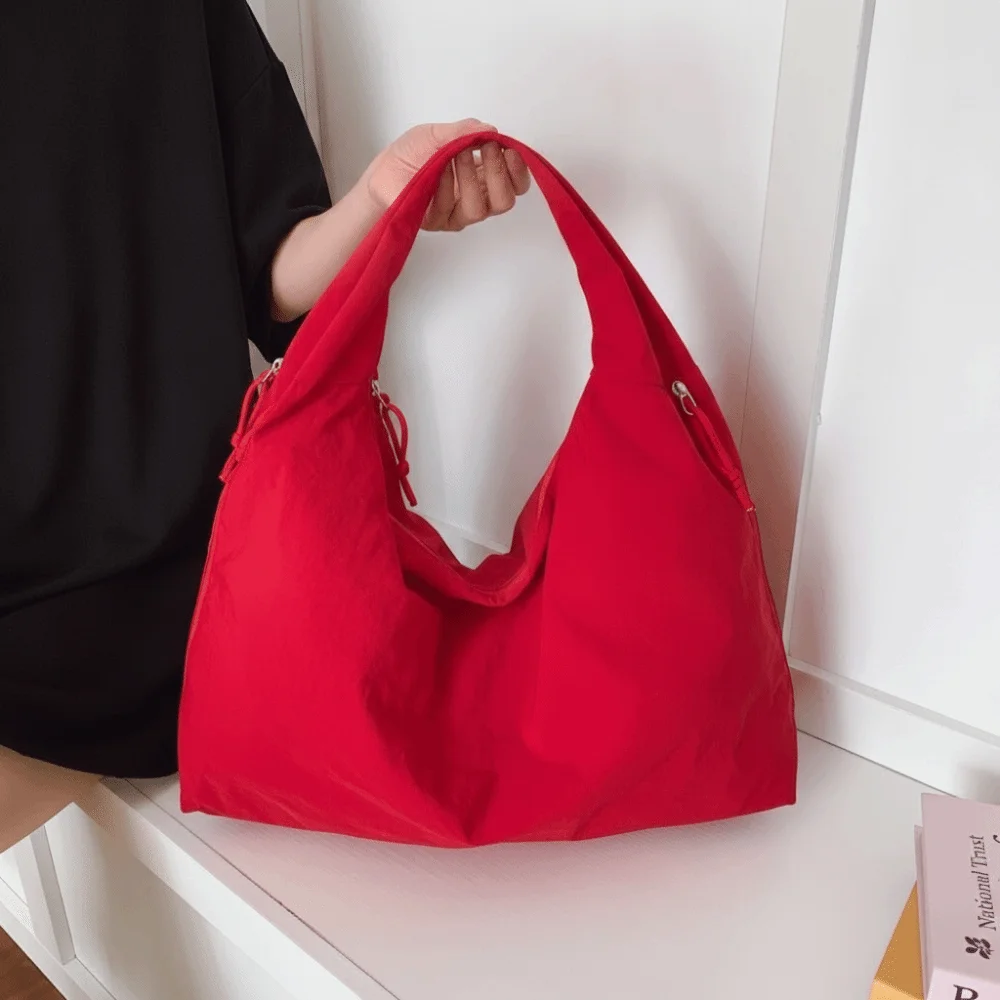 Zipper Canvas Shoulder Bag Cloth Japanese Style Versatile Commuting Handbag Multi-Pocket Solid Color Storage Pouch Outdoor