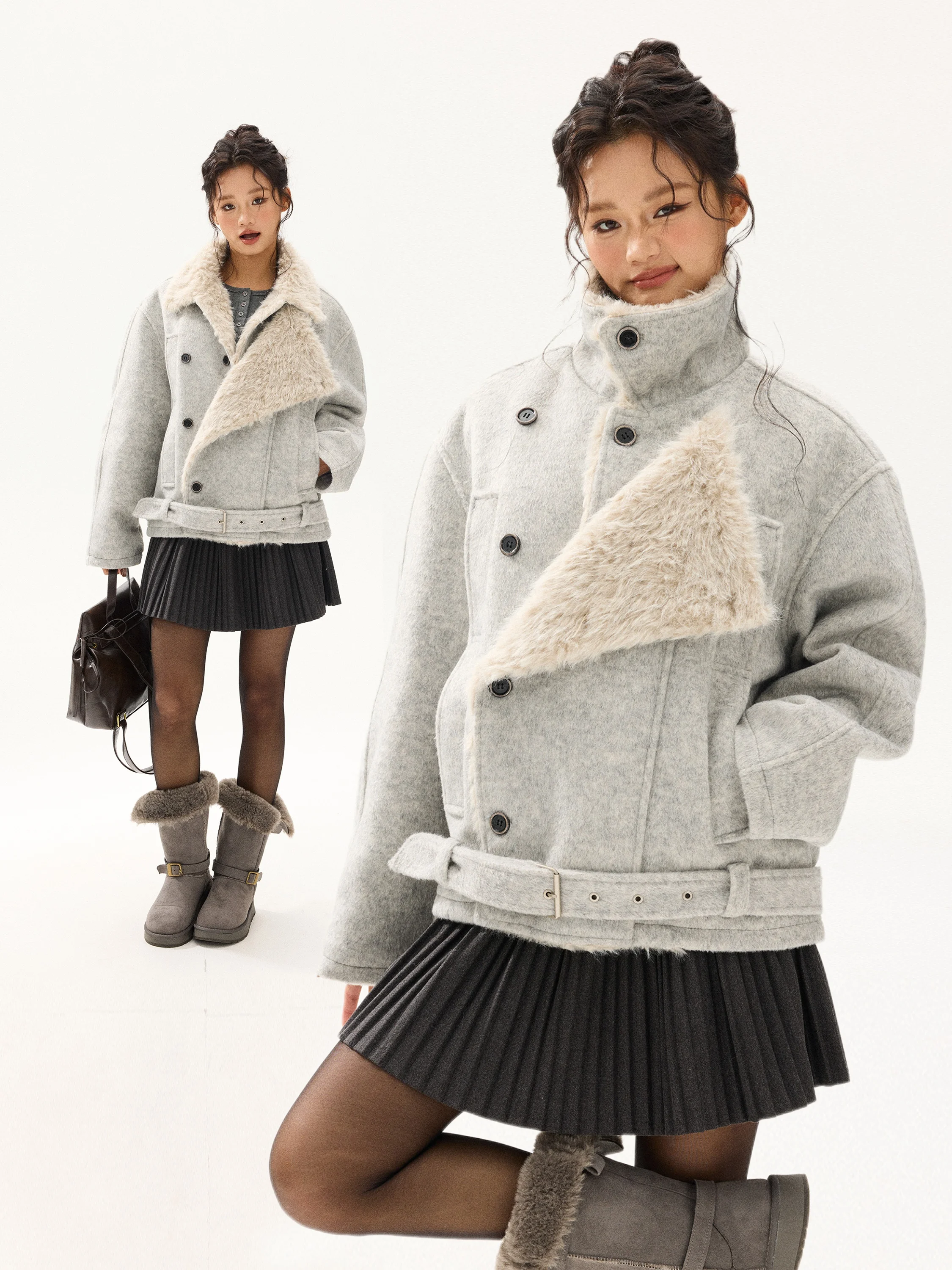 

Женское винтажное пальто Free Sonata из смесовой шерсти и хлопка, двубортное, с теплым меховым воротником, утепленное, с длинными рукавами, стандартный крой