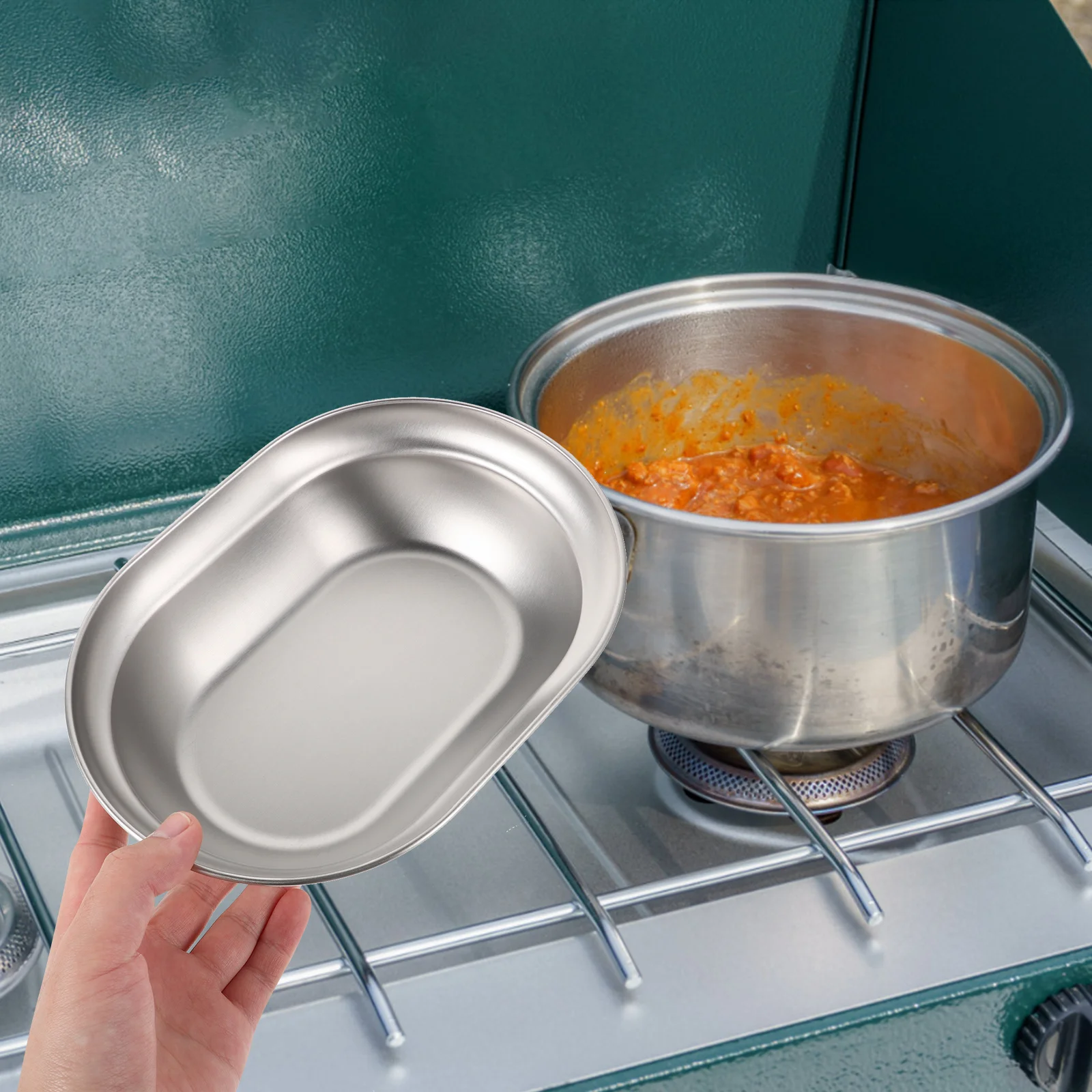 

Outdoor Soup Basin Camping Dish Kitchen Serving Bowl Food Plates Silver Barbecue