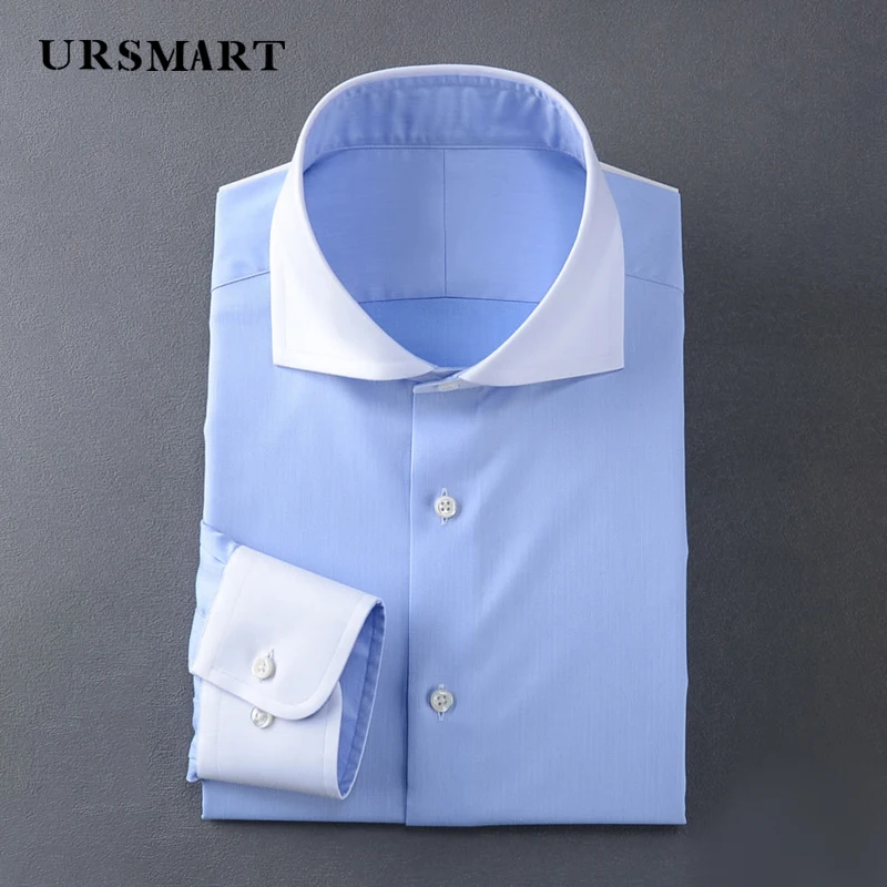 High quality Windsor collar men\'s long sleeved shirt high count long staple cotton business elite slim fit fashion shirt men