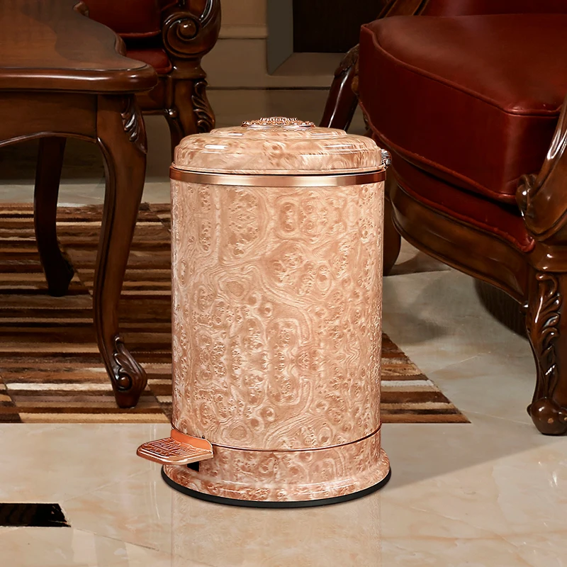 

Trash can household luxury living room bedroom kitchen villa high-end creative stainless steel storage bucket