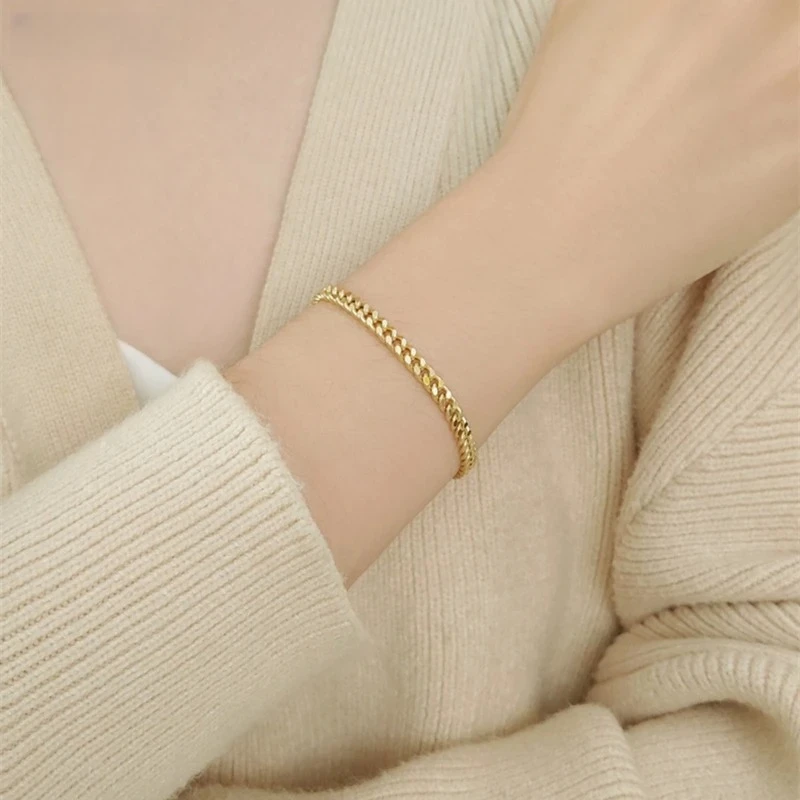 Solid AU750 18K Gold Diamond Cut Miami Cuban Link Bracelet Anti-allergy Nickel Free Minimalist Hip Hop Fine Jewelry For Men Women Daily Wedding Anniversary Birthday Stackable Wrist Gift