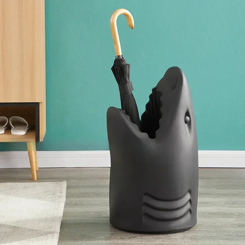 Nordic Cartoon Umbrella Stand Creative Shark Storage Bucket Modern Minimalist Door Umbrella Rack Wine Barrel 38x66cm