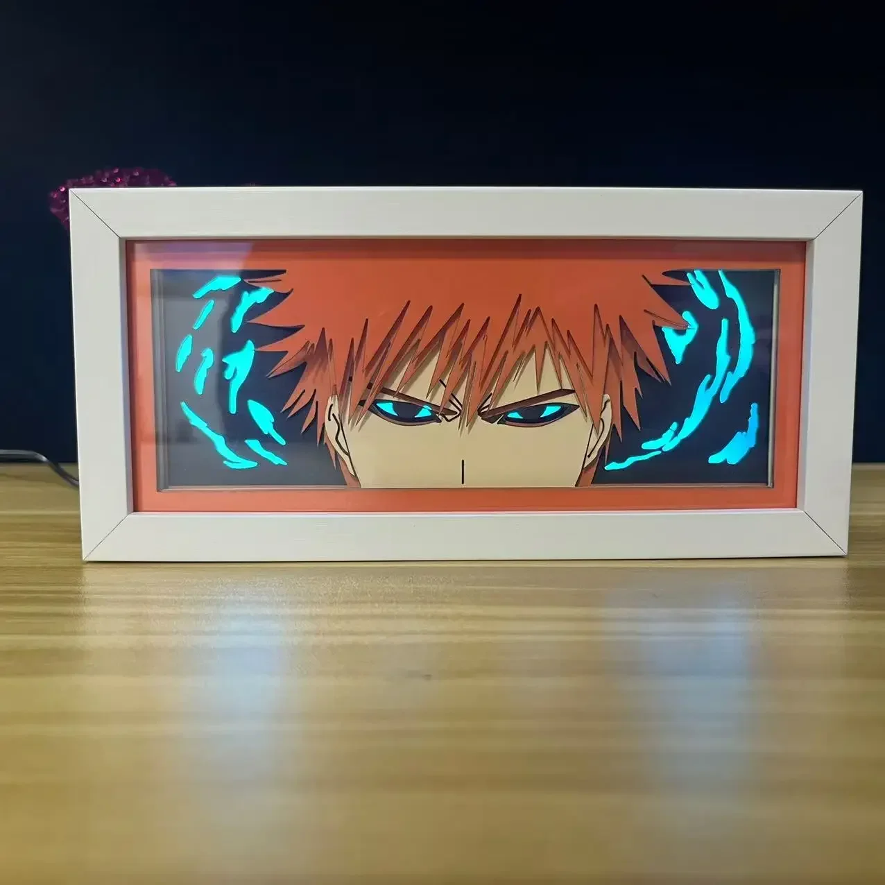 RGB Color Bleach Ichigo Kurosaki Anime Light Box MDF Wood Frame Laser Paper Cut Shadow Box Bleach Led Night Light for Room Decor