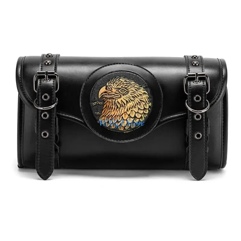 

37JE Waterproof Motorcycle Front Pack PU Leather Construction Adjustable Straps Punk Inspired Design Roll Bag