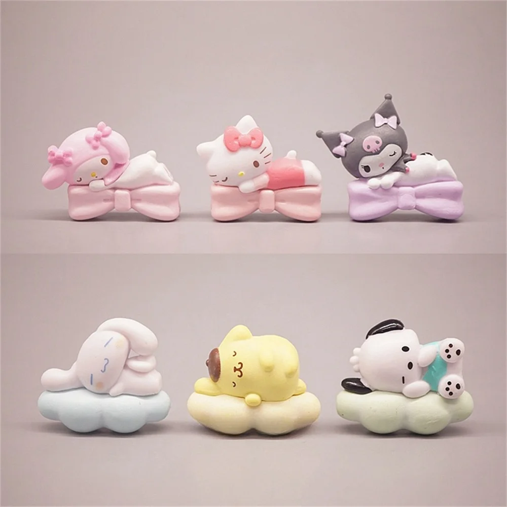 6Pcs/Set Sanrio Hello Kitty Figure Kuromi Cinnamoroll Room Decor Figurine My Melody Figures Desktop Decoration Grils Gifts Toys