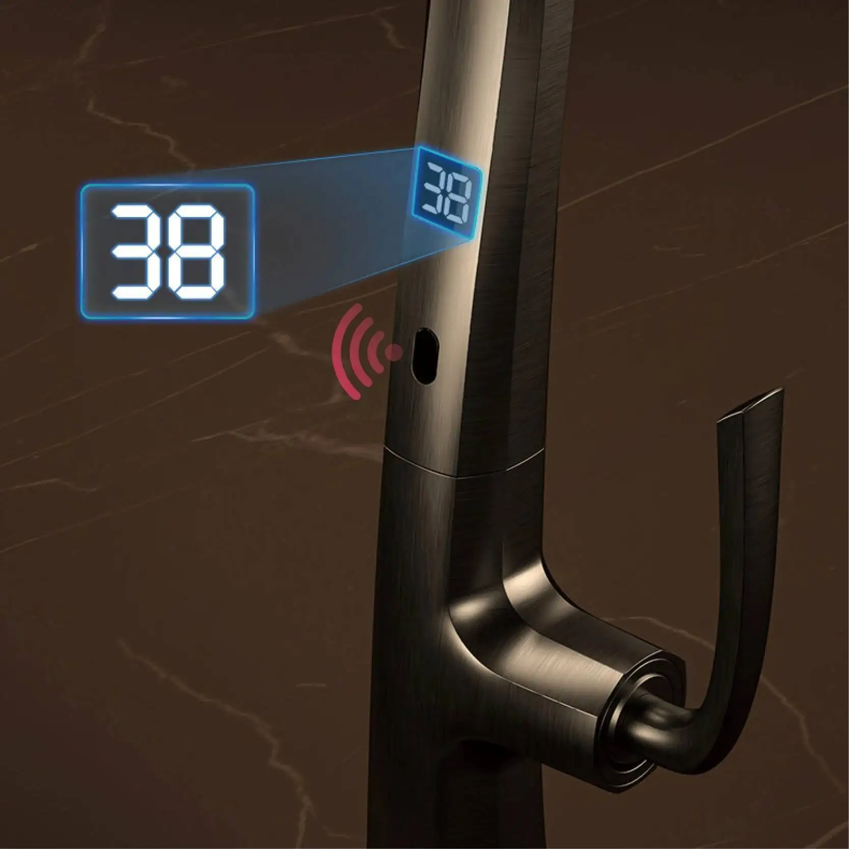 Pistola de latão luxuosa cinza torneira da cozinha display digital indução inteligente sucção magnética pull-out design torneira da pia fria e quente