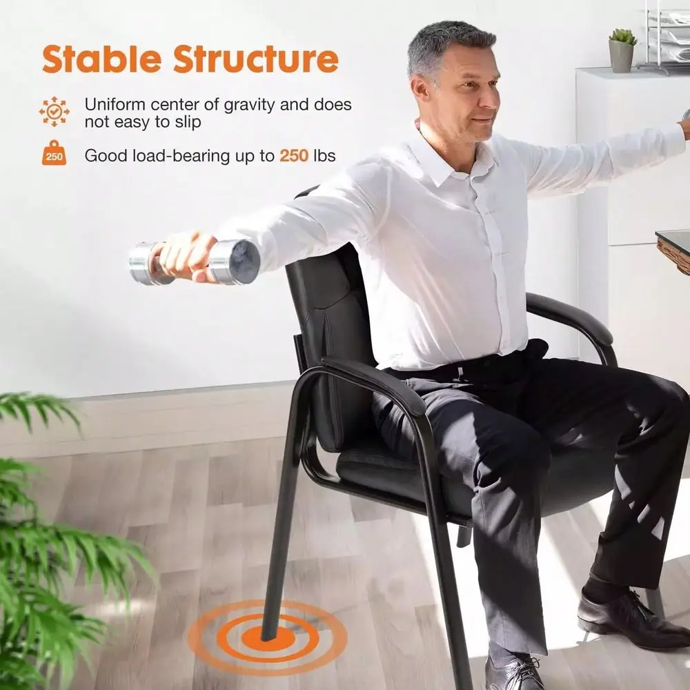 

Office Chair, PU Leather Conference Reception Chair With Padded Armrests, No Wheels Armless Design, Ergonomic Padded Desk Chair