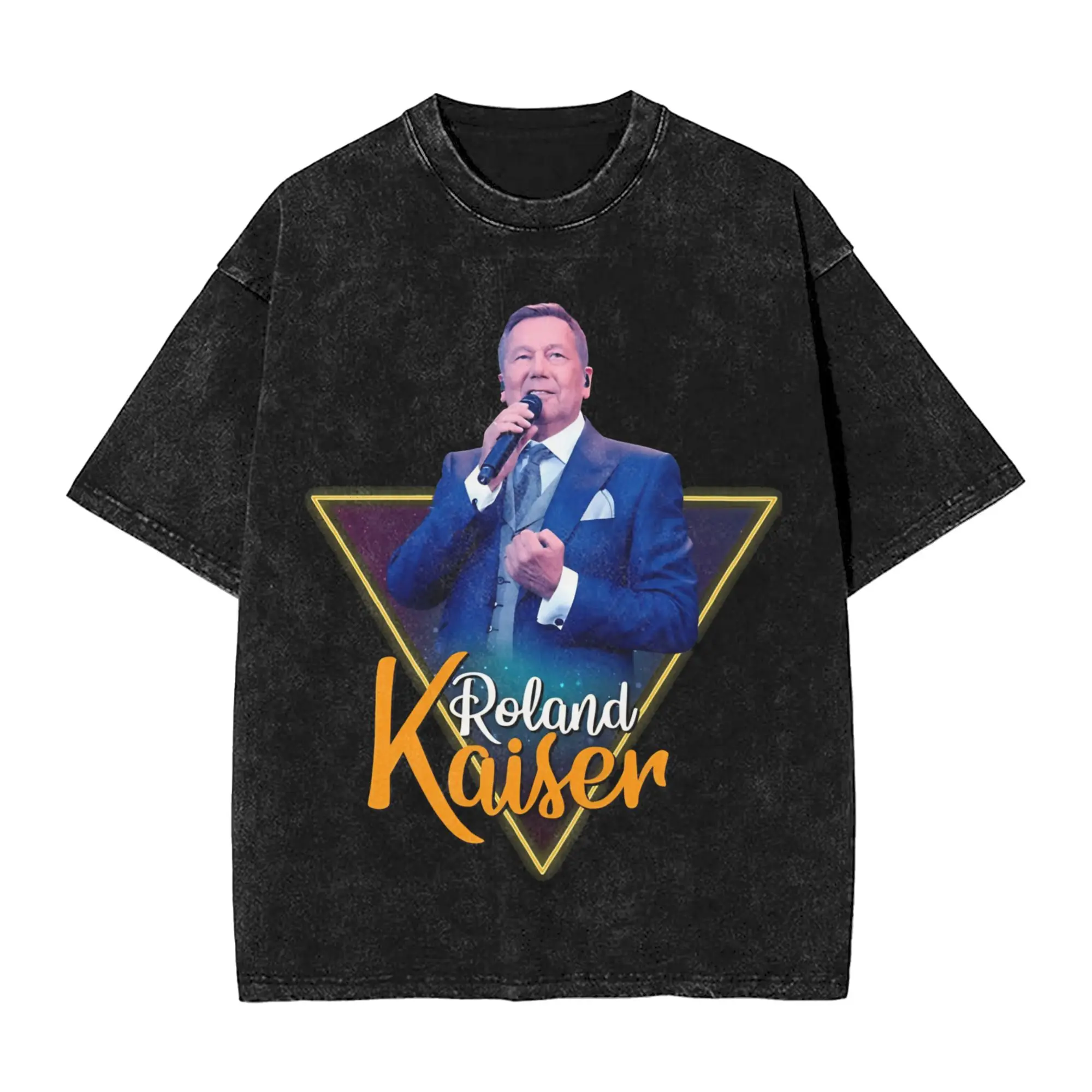 roland kaiser eurovisions 2026 Men T Shirts Washed  Novelty Tees Short Sleeve O Neck T-Shirts 100% Cotton Printing Clothing
