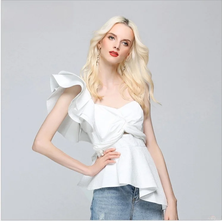 

Сексуальное обнаженное плечо Svel нестандартного силуэта Puffy Sve Slim Fit бюстье irt Street Sle на молнии чистый цвет с...