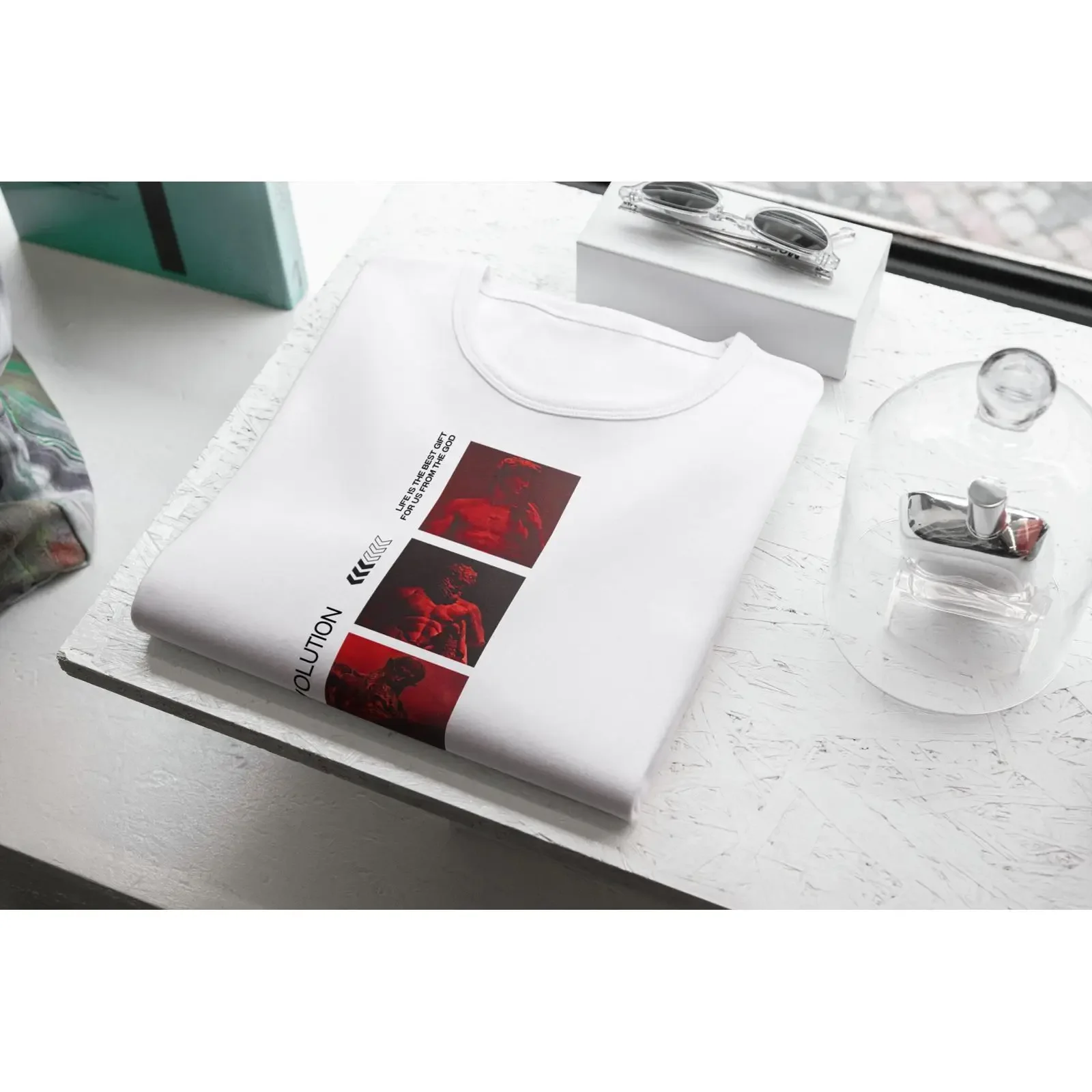 Red Grunge Statue Art T Shirt Dark Aesthetic Michelangelo David Streetwear Gothic Vintage for  vintage Washed Soft Stylish