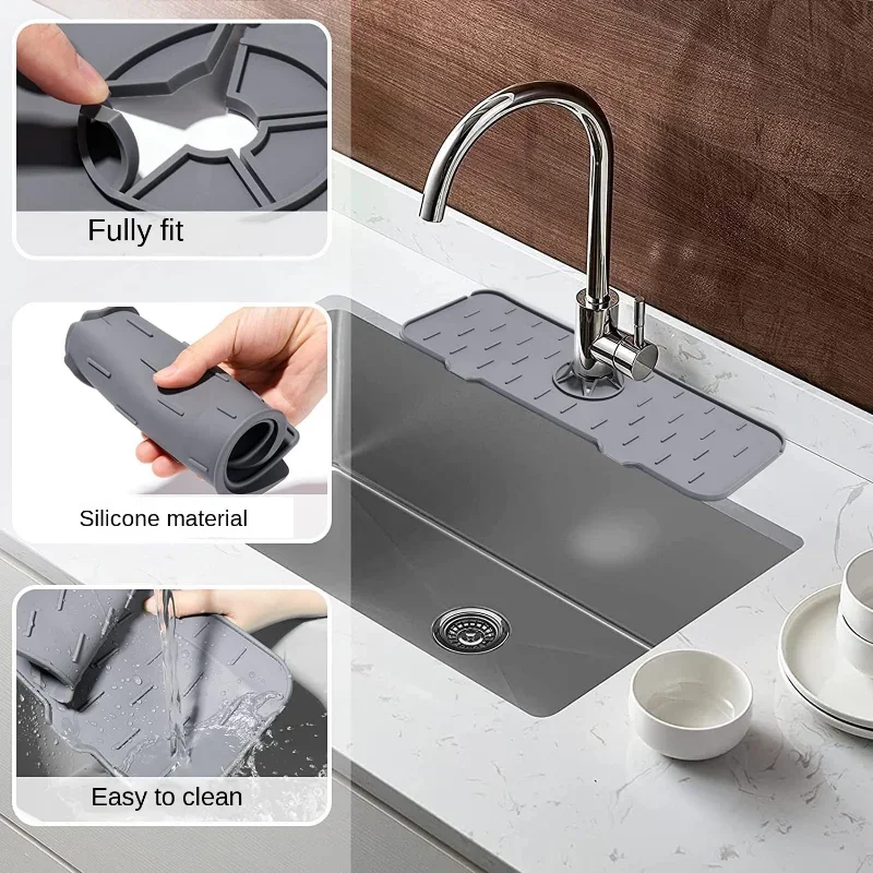 Faucet Drain Pad Sink Silicone Anti-splash Anti-sprinkle Leak Pad Kitchen Bathroom Waterproof Drying Countertop Protector