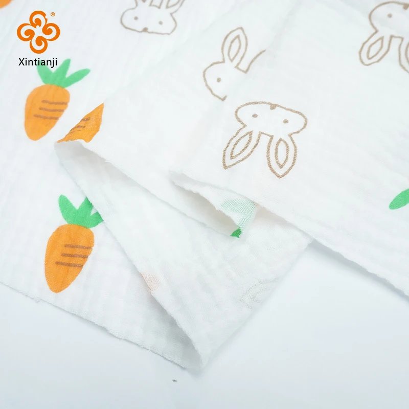 1m/3m/5m Gauze Fabric 2 Layers Cute Rabbit By Half Meter 100% Cotton Double Muslin Fabric Crinkle Kids Cloth DIY Soft Material