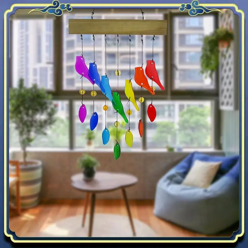 Handwork Crystal Glass & Driftwood Chimes, Sandblasted Glass And Wood Handcrafted Wind Chimes, Birds Wind Chimes Durable