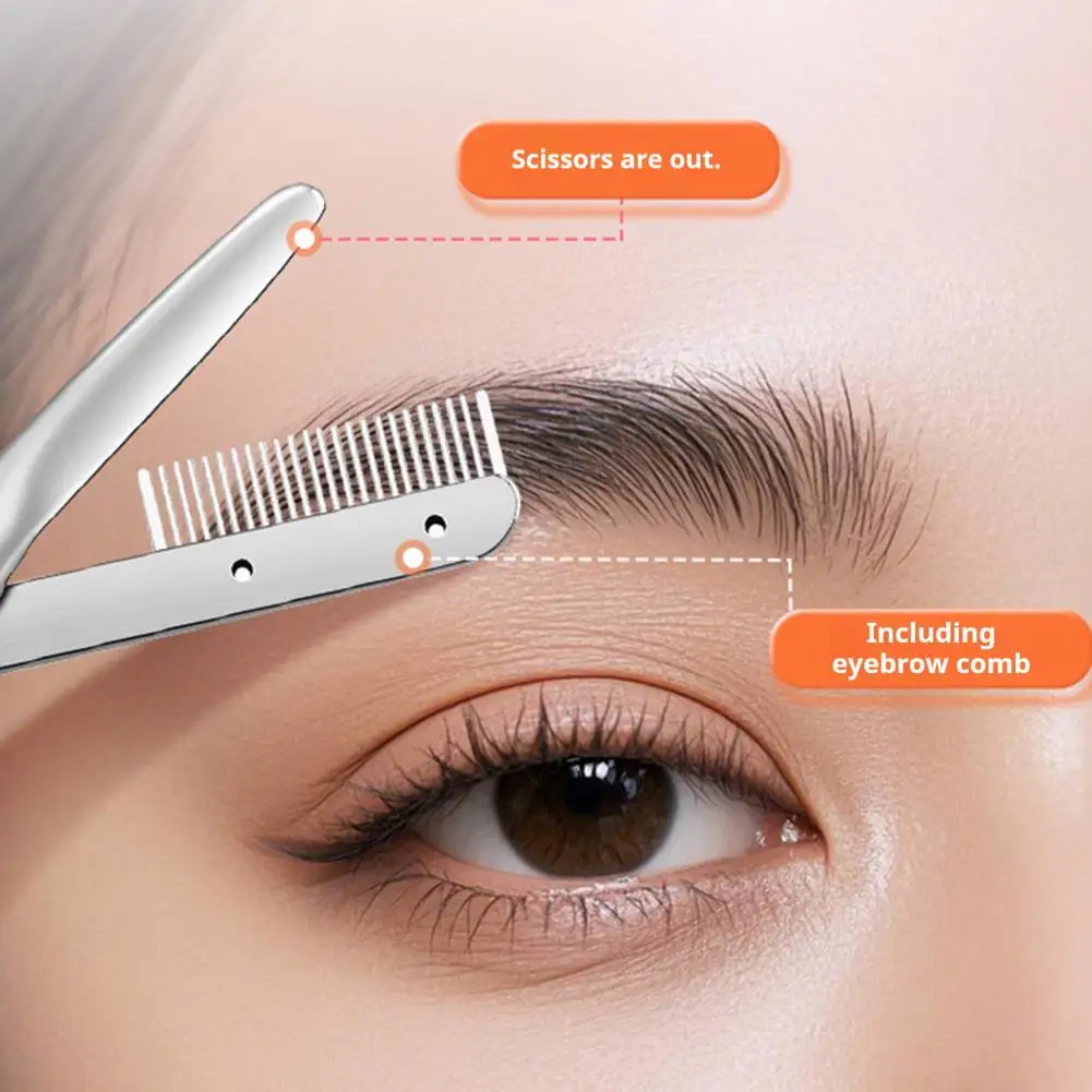 빗이 달린 눈썹 정리 가위 스테인리스 스틸 전문가용 미끄럼 방지 정밀 눈썹 트리머 남녀 공용 눈썹 제거기